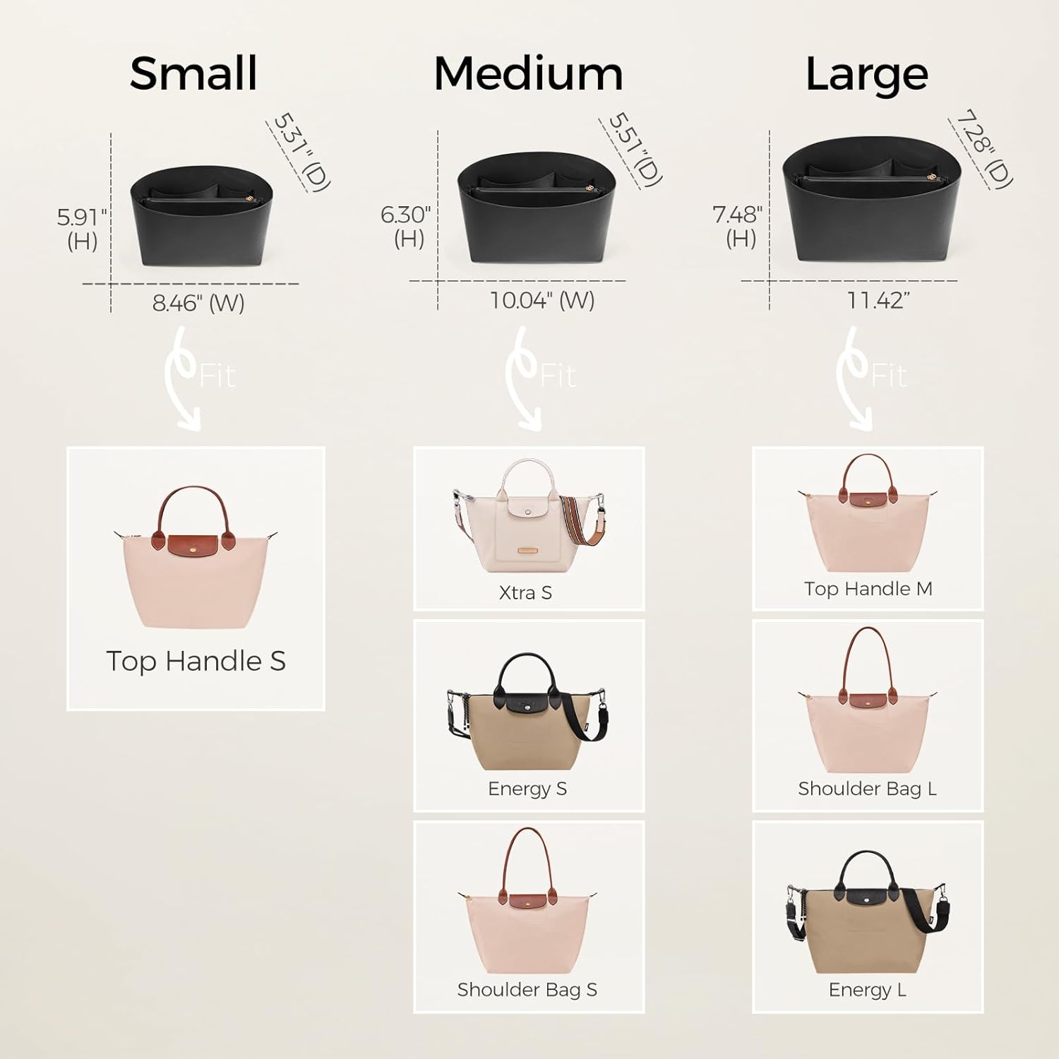 ZTUJO Purse Organizer Insert For Handbags For Le Pliage, Ultra-light Waterproof DupontPaper Upgraded Purse Organizer Insert (Black, Medium) - Image 2