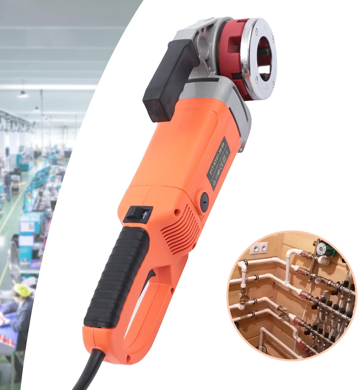 Electric Pipe Threader Kit Electric Pipe Threader Machine Hand Held Electric Pipe Threader Set Threading Kit Electric Pipe Threading Tapping Machine Pipe Die Set Plumbing Tool 6 x dies1/2"-2