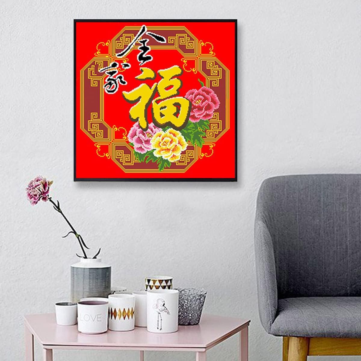 Instarry 5D DIY Diamond Painting Kits Full Drill Chinese Character Cross Stitch Embroidery Modern Home Decor 23.6x23.6 inch
