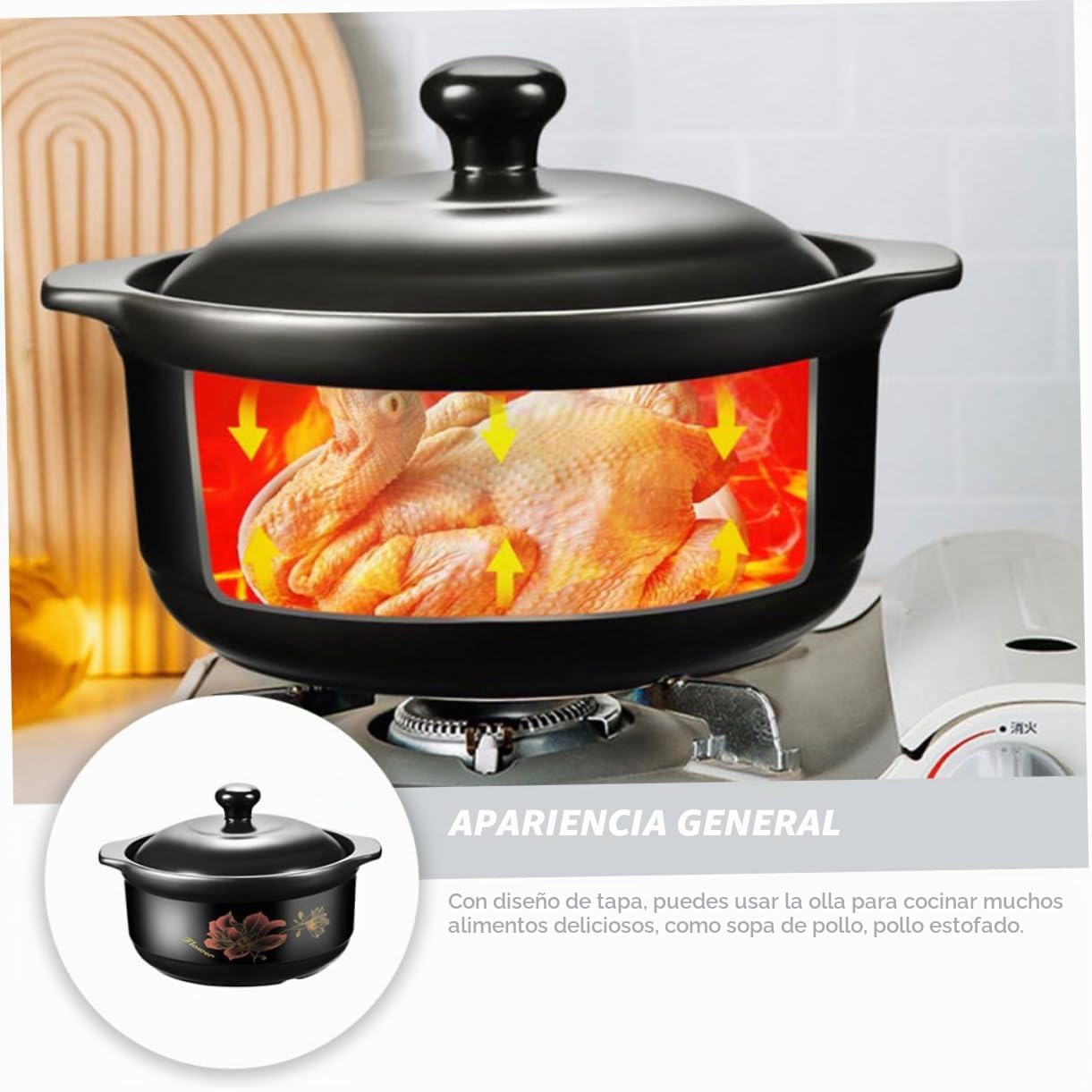 KICHOUSE Cazuela de Cerámica para Guiso de Pollo y Sopa Olla de Barro para Cocinar Cazuela Gruesa para Arroz para Cocina Gas y Eléctrica Diseño Elegante y Funcional