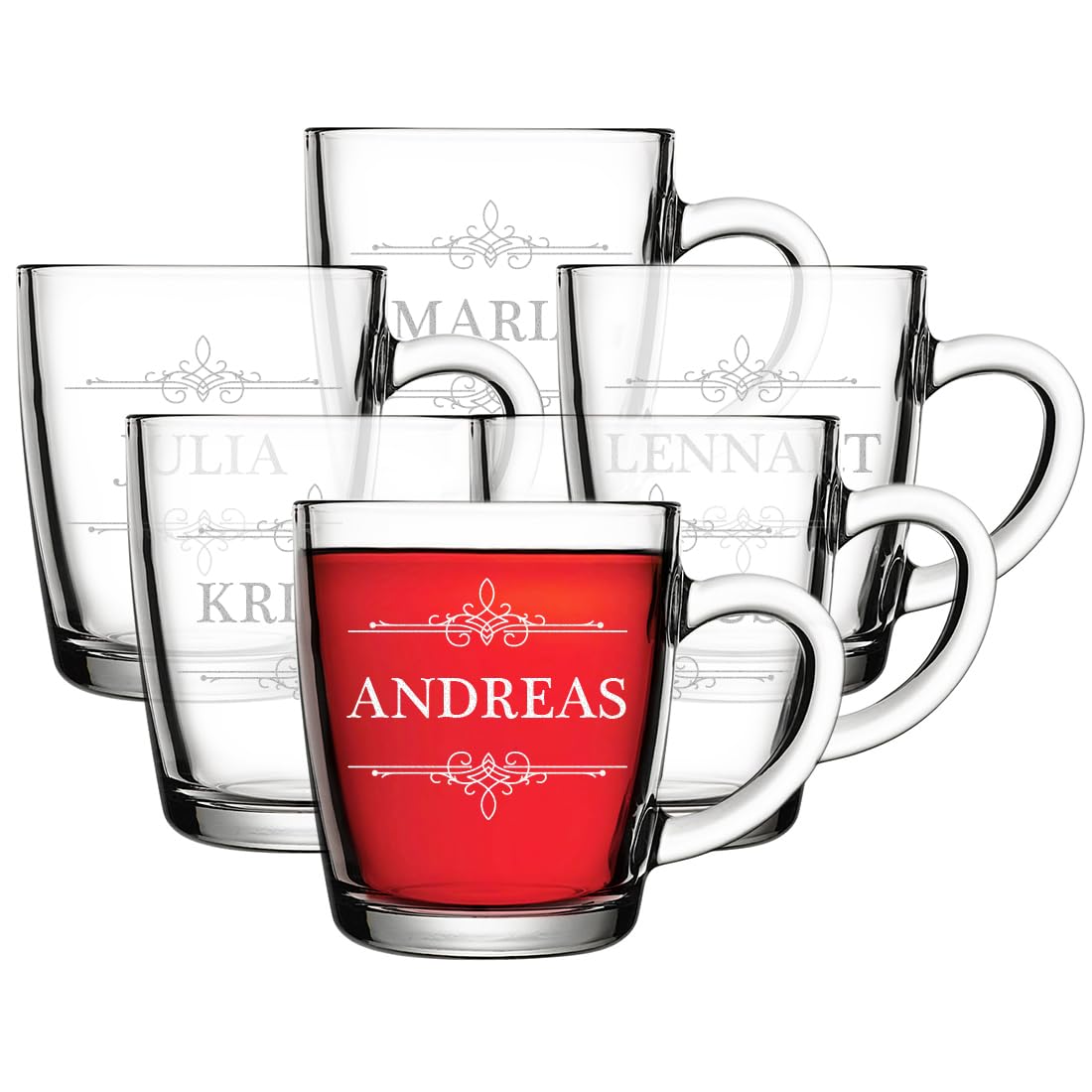 polar-effekt Glas Teetasse 340 ml 6 Stück mit Gravur - personalisiertes Kaffeeglas - Geschenk zum Geburtstag - Trinkglas für Heißgetränke