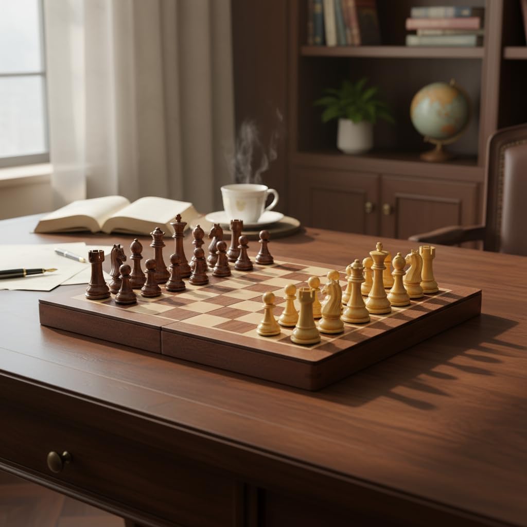 18" Wooden Chess Set with High Polymer Weighted Standard Chess Pieces,Large Deluxe Folding Storage Wooden Chess Board Sets, Premium Board Games for Adults and Kids Enthusiasts