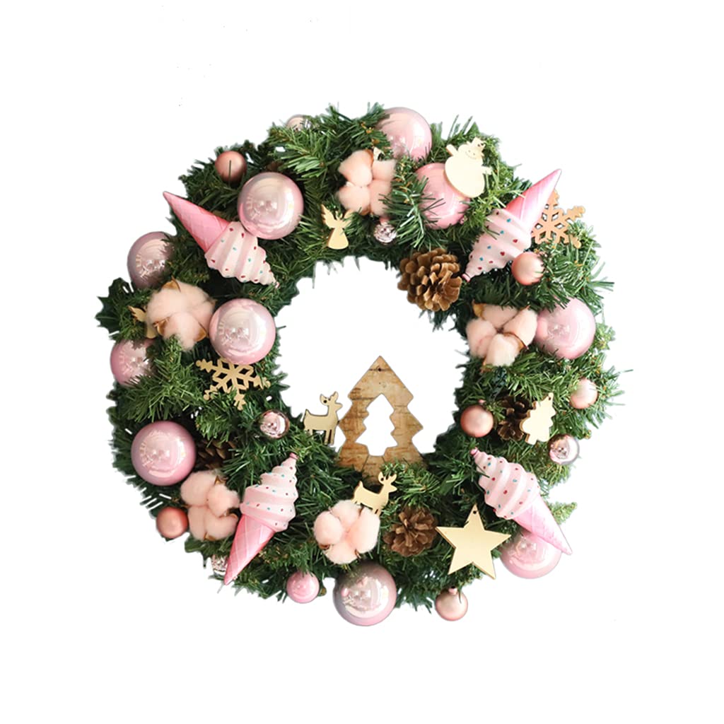 Guirlande de Noël pour porte d'entrée au design haut de gamme et finitions roses