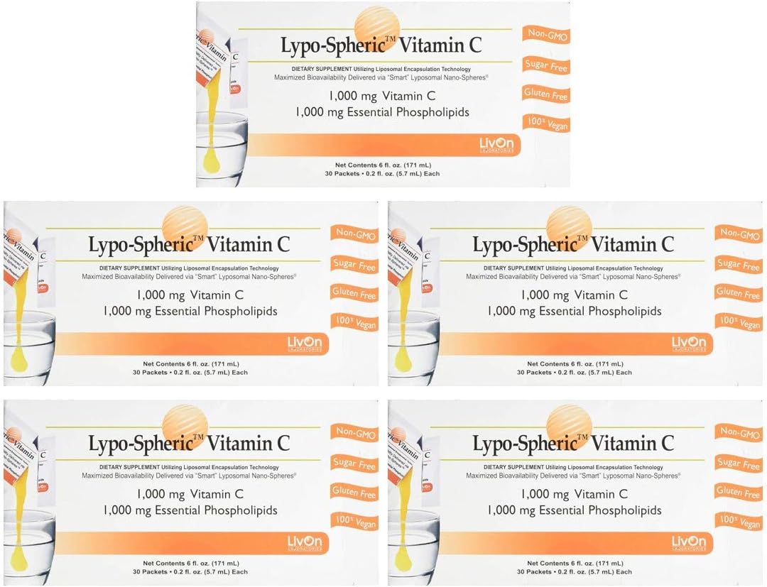 Amazon 【5箱セット】リポスフェリック ビタミンC 30包 × 5箱 液状サプリメント 高濃度 リポソーム LypoSpheric Vitamin C, 30 Packets