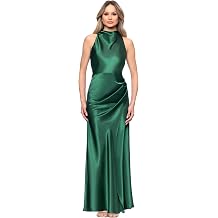 Betsy & Adam Womens Satin Halter Sleeveless Floor Length Dress