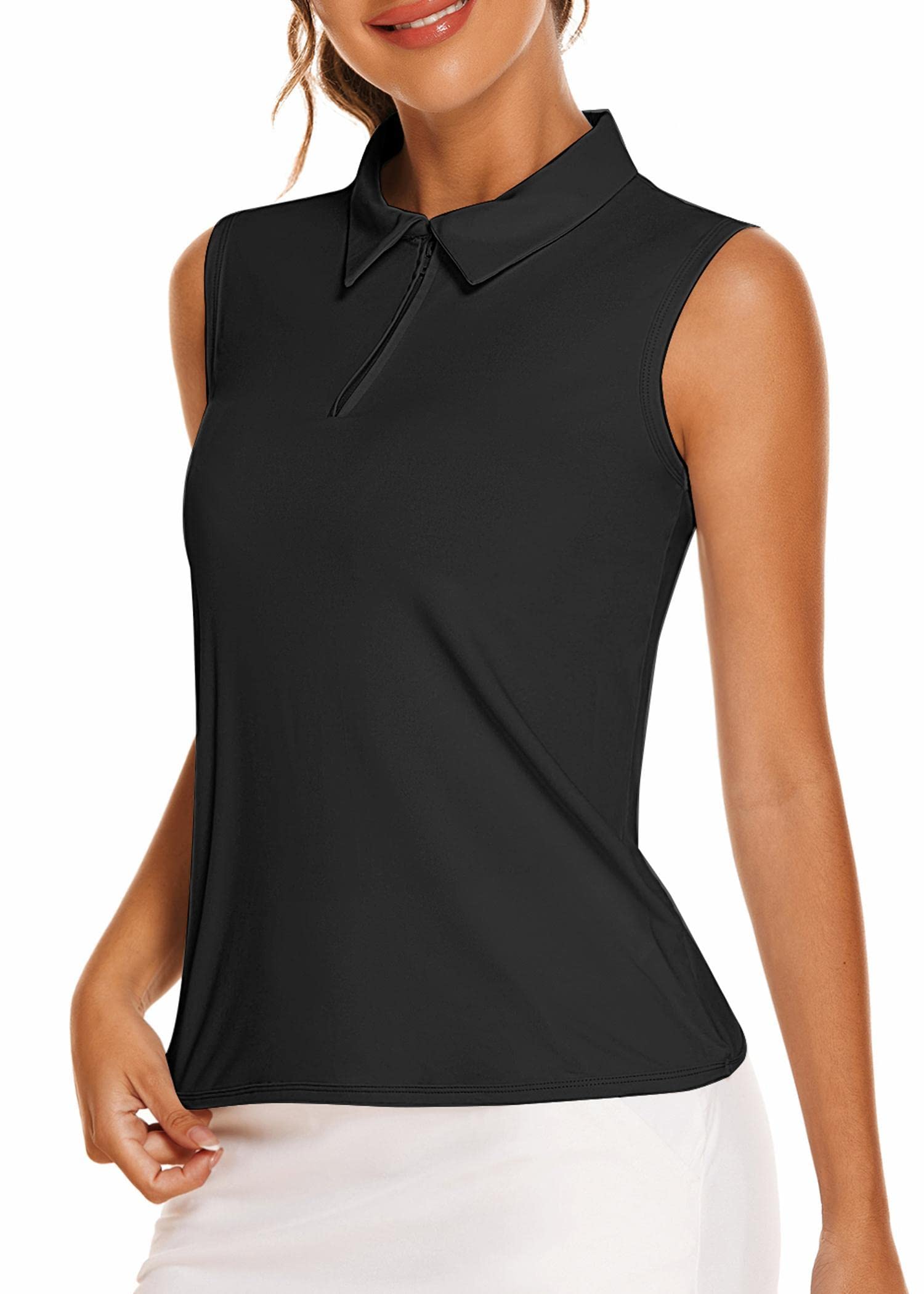 COOrun Golf Shirts for Women UPF 50+ Sleeveless Polo 1/4 Zipper Tank Tops