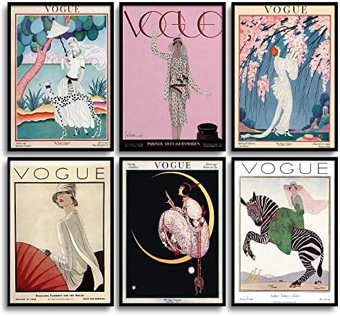 MONOKO® Living Room Poster Set - Premium Picture Set for Bedroom - Stylish Wall Pictures - Set of 6 without Frame (Set Art Deco, Vogue, Magazine, 6 x A4 (21 x 29.7 cm))