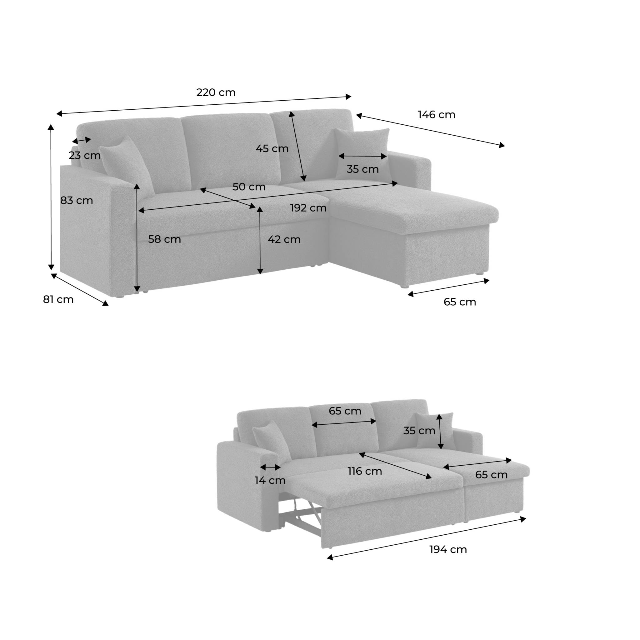 Sweeek - Canapé d'angle Convertible en Tissu Noir - IDA - 3 Places. Fauteuil d'angle réversible Coffre Rangement lit modulable