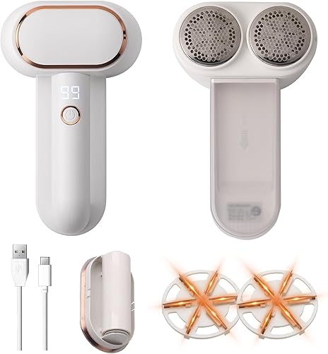 Homeleader Afeitadora de tela recargable, removedor de pelusa eléctrico con pantalla digital LED y cuchillas de 6 hojas, removedor de pelusa