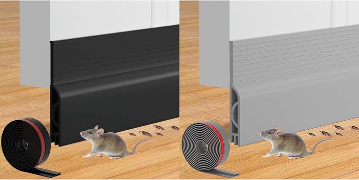 Door Draft Stopper for Bottom of Door, Adjustable Weather Stripping Door Seal for Cold Insulation, Under Door Sweep for Exterior & Interior Doors, Door Bottom Seal Blocker Noise 39inch,Black+Grey