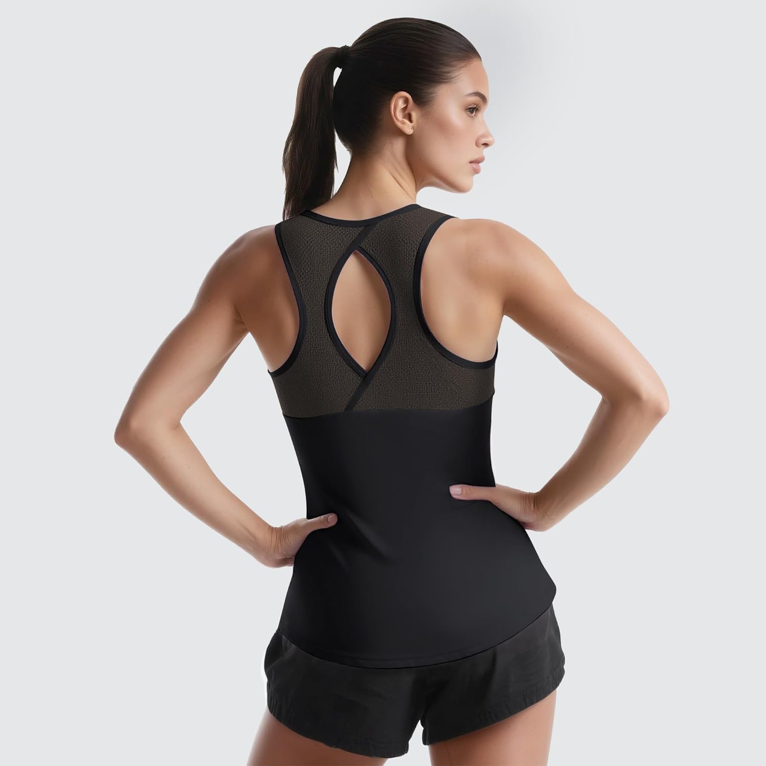 Women's Workout Tops Racerback Tank Tops Mesh Open Back Yoga Shirts - Image 8