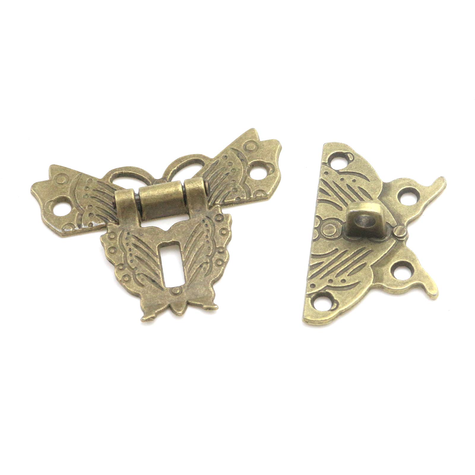 Quluxe 5 Pcs Butterfly Latch Hasp with Screws, Small Wooden Jewelry Boxes Suitcase Cabinet Antique Lock Latches- Bronze 2