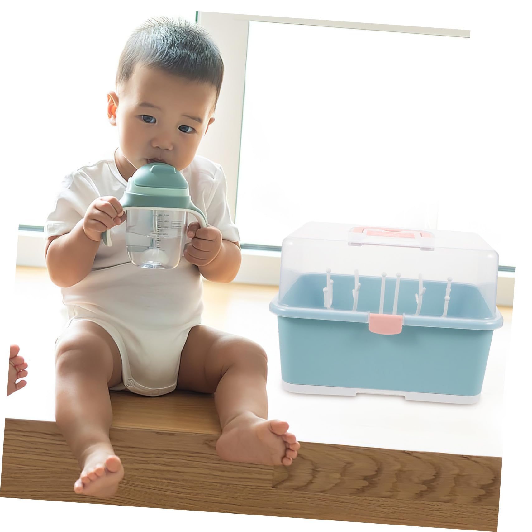 Babyflaschen Aufbewahrungsbox mit Deckel aus Pp Tragbarer Stillzubehör Trockengestell für Babyflaschen und Becher Grün für Shower