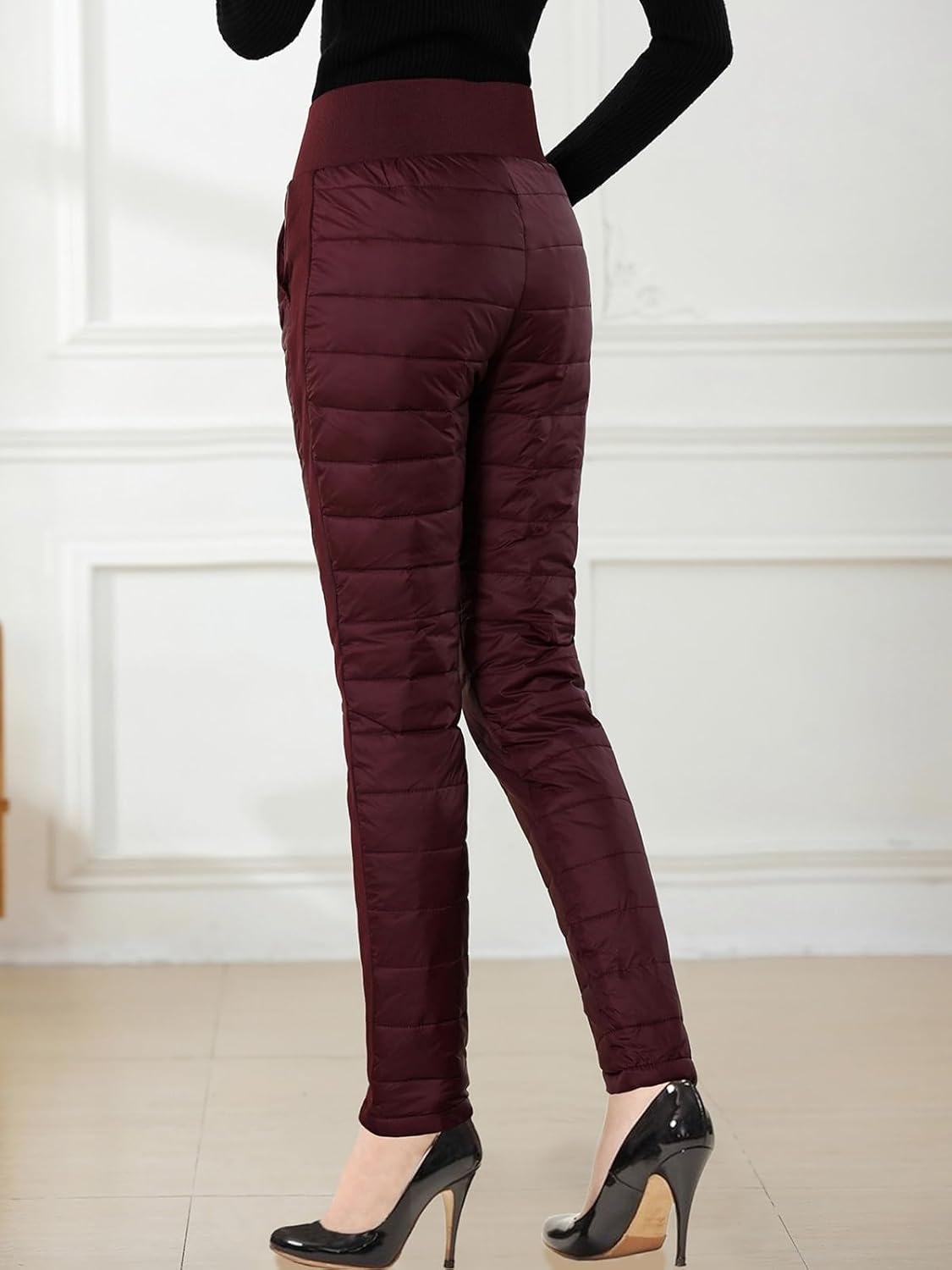 Womens Down Pants Winter Warm Elastic High Waist Quilted Ultralight Puffy Snow Ski Pants Trousers - Image 8