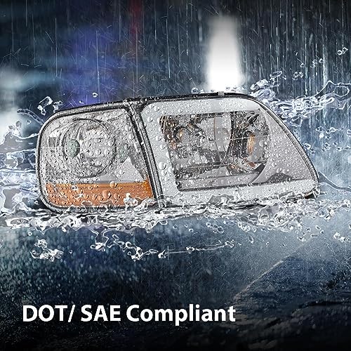 Image of G-PLUS Lightning Style Headlights LED DRL Light Strip Compatible with Ford Expedition 1997-2002 /Fit Ford F150 1998-2004 /Fit F250 1997-1999 Clear Lens Chrome Housing Amber Reflector