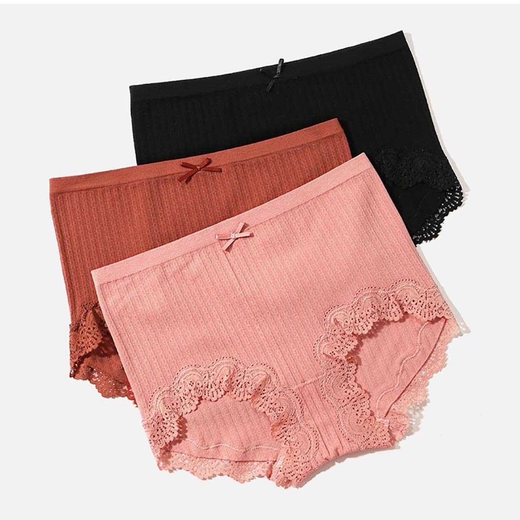 Bikinis Taillenslips 3er Pack Damen Slips Maxi Damen Unterwäsche Sexy Lace Stretch Brief Schlüpfer Baumwolle High Leg Brief, 5 Stil (Color : E)