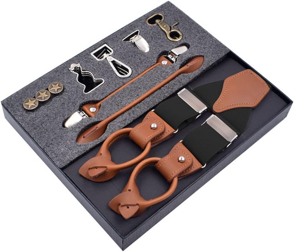 Men's Suspenders Casual Unisex Braces Leather Shirt Adjustable Belt Strap 6 Clip