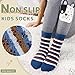 WEVIAS Kids Fuzzy Socks With Grips Boys Girls Slipper Socks Fluffy Winter Non Slip Soft Cozy Warm Socks 6 Pairs (6 Pairs Stripe, 8-12 Years)