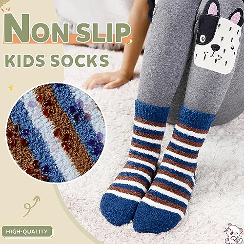 WEVIAS Kids Fuzzy Socks With Grips Boys Girls Slipper Socks Fluffy Winter Non Slip Soft Cozy Warm Socks 6 Pairs4