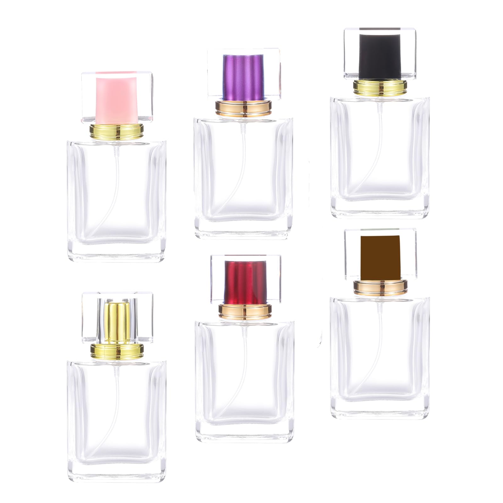Nachfüllbarer Parfümzerstäuber, 50 ml, große Parfümflasche für ätherische Öle, Parfüm, leere klare Glasnebel-Sprühflasche für Reisen und Ausgehen, 6 Stück