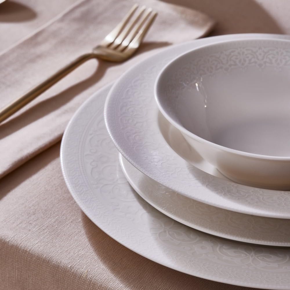 Karaca Set di stoviglie a cupola per 6 persone, set di piatti da cucina moderno da 24 pezzi, in porcellana Bone China, lavabili in lavastoviglie, set di piatti e ciotole, durevole ed elegante