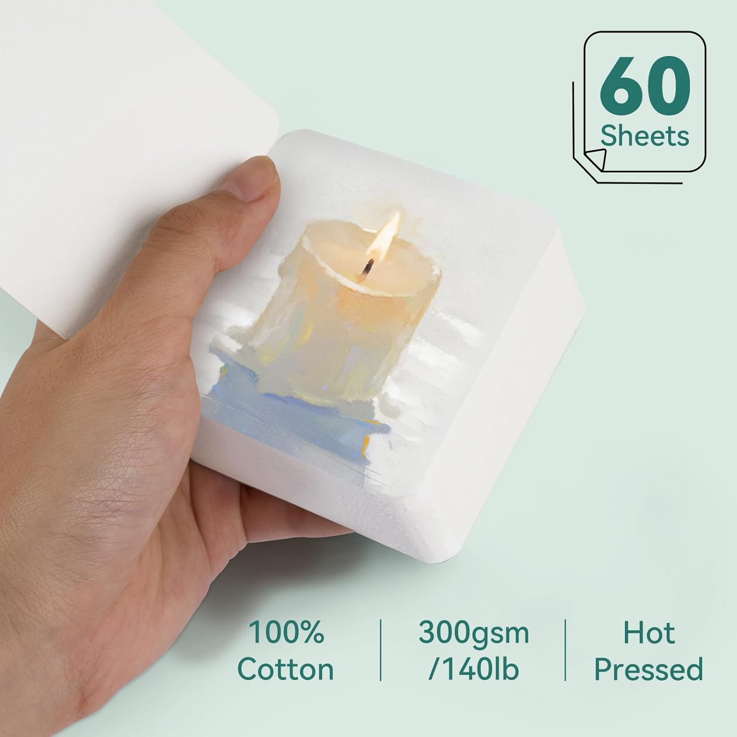 Lightwish 60 Sheets Mini Watercolor Sketchbook 2.6 x 2.6 inch Hot Press 300gsm/140lb, Travel Size Portable Tearable Square Painting Notebook, Square Watercolor Sketch Book Art Paper Sketchbook