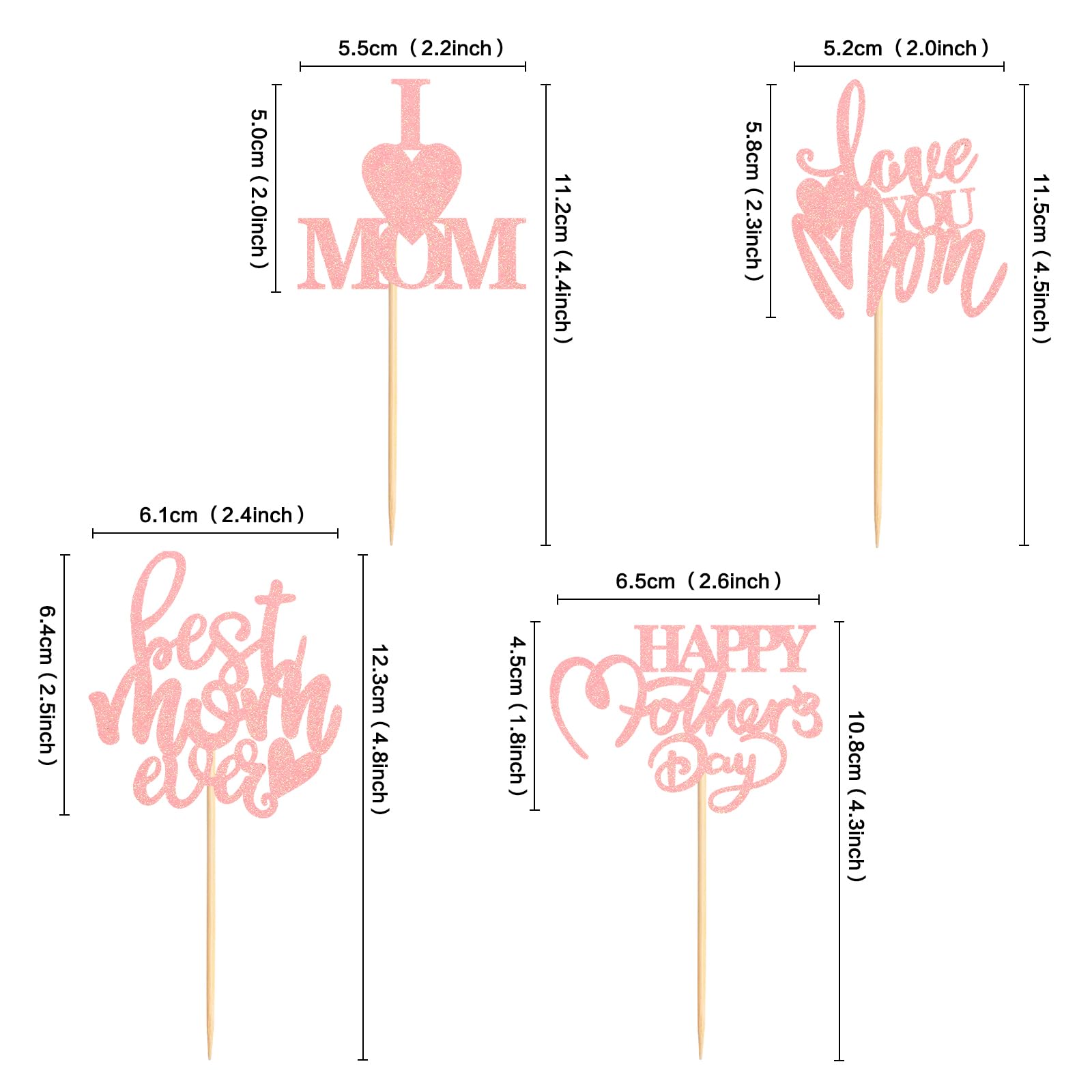 Blumomon 24Pcs Happy Mothers Day Cupcake Toppers Pink Glitter Mum's Day Love Mum Cake Toppers Rose Best Mom Cupcake Picks for Mother's Day Party Decorations - Image 2