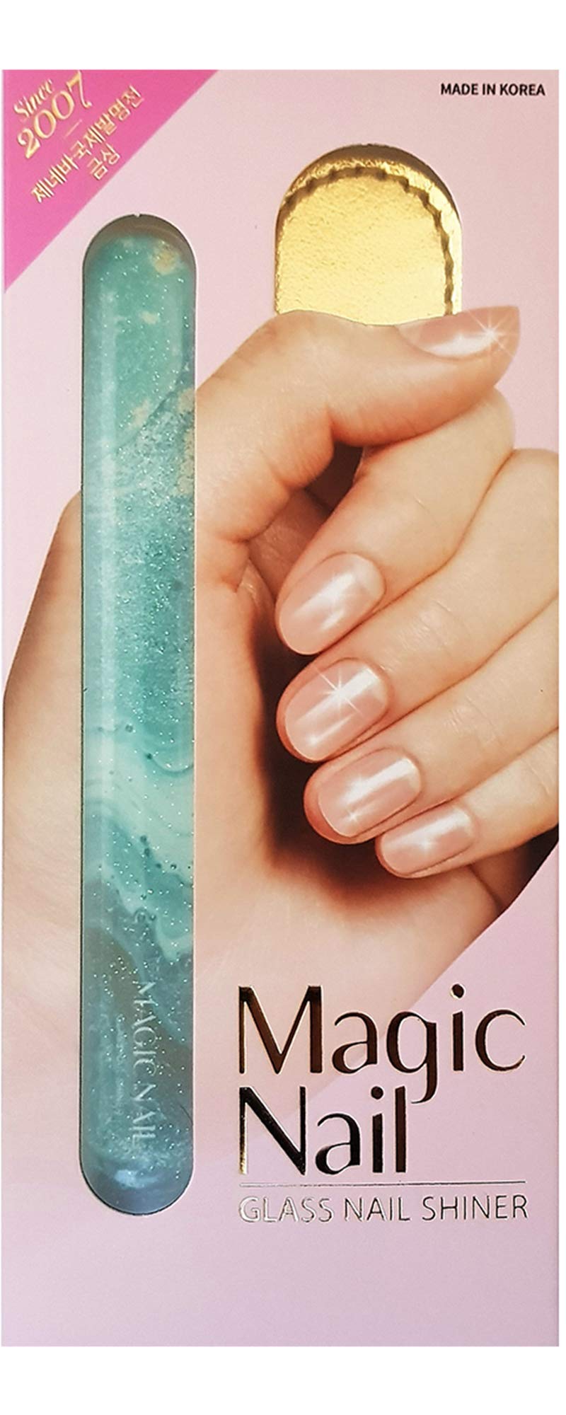 Glass Nail Shiner, 4 - in- 1 Nail File, Cuticle Pusher, Buffer and Polisher (Blue Marble)