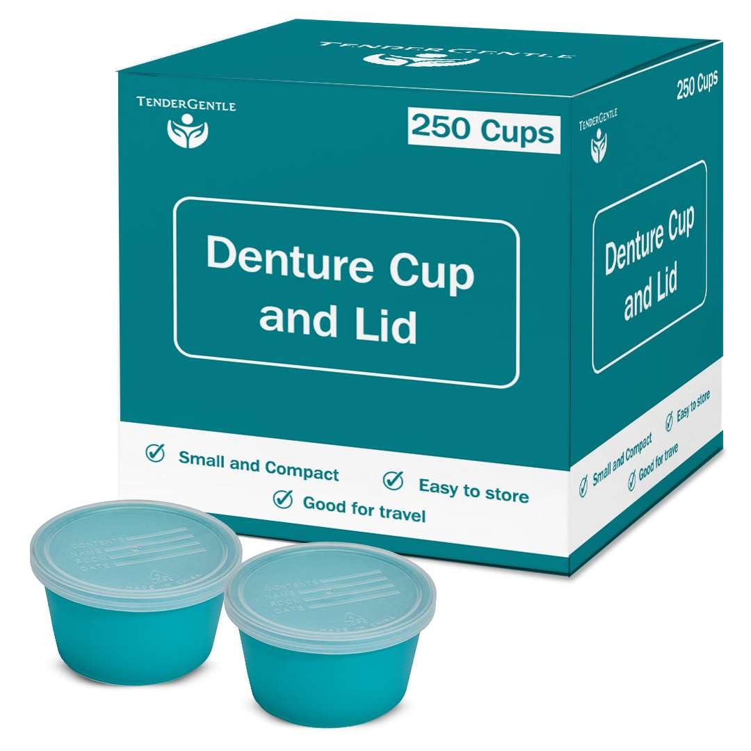 Denture Cups with Lid in Bulk - Case of 250 Denture Cases - Retainer and False Teeth Container Bath for Travel, Nursing Home, and Hospital Use
