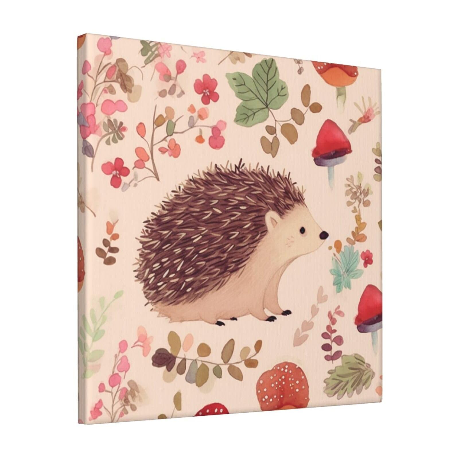 KLOPH Lovely Hedgehog Canvas Wall Art for Living Room 12"x12" Modern Artwork Painting for Bathroom Hanging Canvas Prints Aesthetic Wallart for Bedroom Kitchen Office Wall Decor