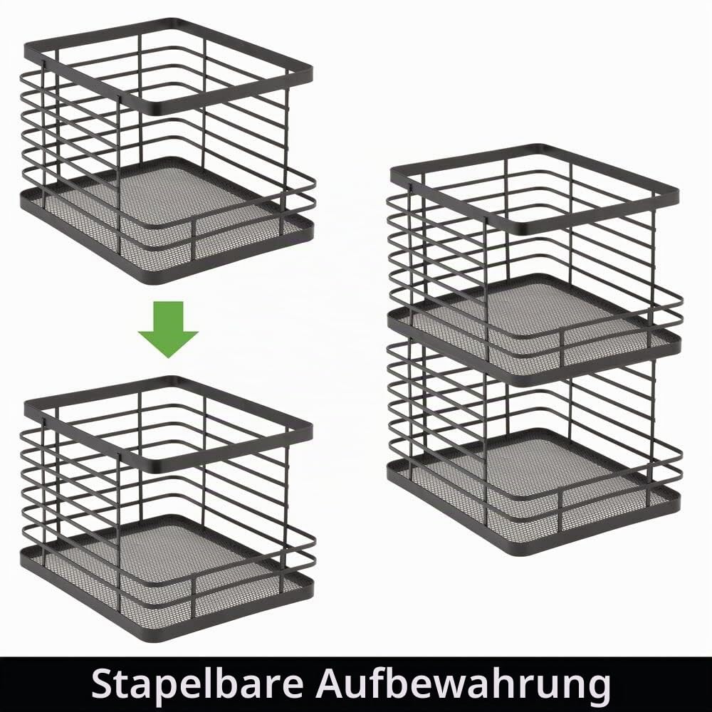 mDesign Obstkorb für die Küche – stapelbarer Korb aus Metall mit offener Front – ideal als Brotkorb, für Obst, Snacks und vieles mehr nutzbar – 2er-Set – mattschwarz