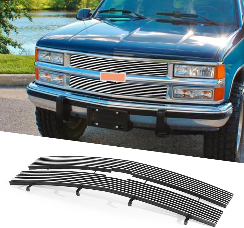 Front Chrome Grille Polished Grill Insert for 1988 1989 1990 1991 1992 1993 Chevy C1500/C2500/C3500/K1500/K2500/K3500 Pickup& 1992-1993 Suburban/Blazer