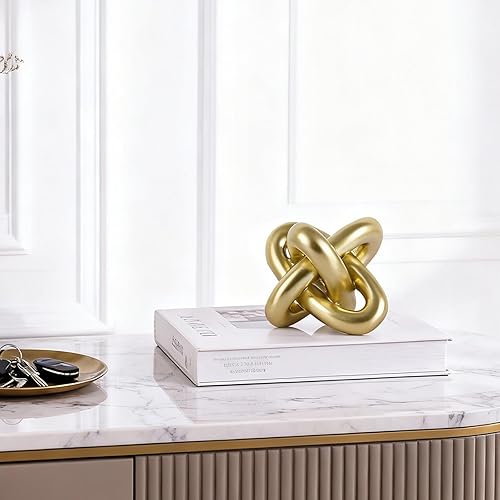 Miniatura 8 de Estatua de nudo dorado, escultura de tres nudos, detalles de decoración del hogar, esculturas de nudo y estatuas para mesa de café rústica, sala de