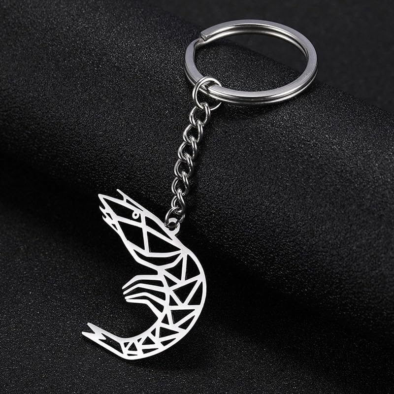 Stainless Steel Geometric Shrimp Keychains Gifts Cute Sea Animals Keyring Car Keys Accessories Charms for Women - Image 5