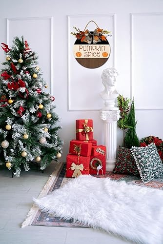 Miniatura 10 de Letrero de hojas de otoño para puerta delantera, coronas divertidas, decoración de placa de madera rústica, redonda, decoración de porche de madera