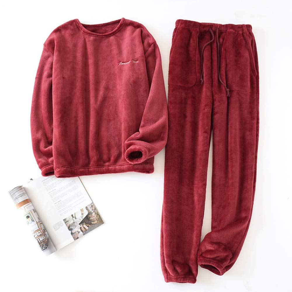 Pijama De Franela Para Hombre,Moda Hombres Invierno Grueso Franela Pijama Conjunto De Manga Larga Pijama Grande Hogar Desgaste Casual Pijama 2 Piezas Conjunto Rojo Elegante Fiesta Simple Sueño