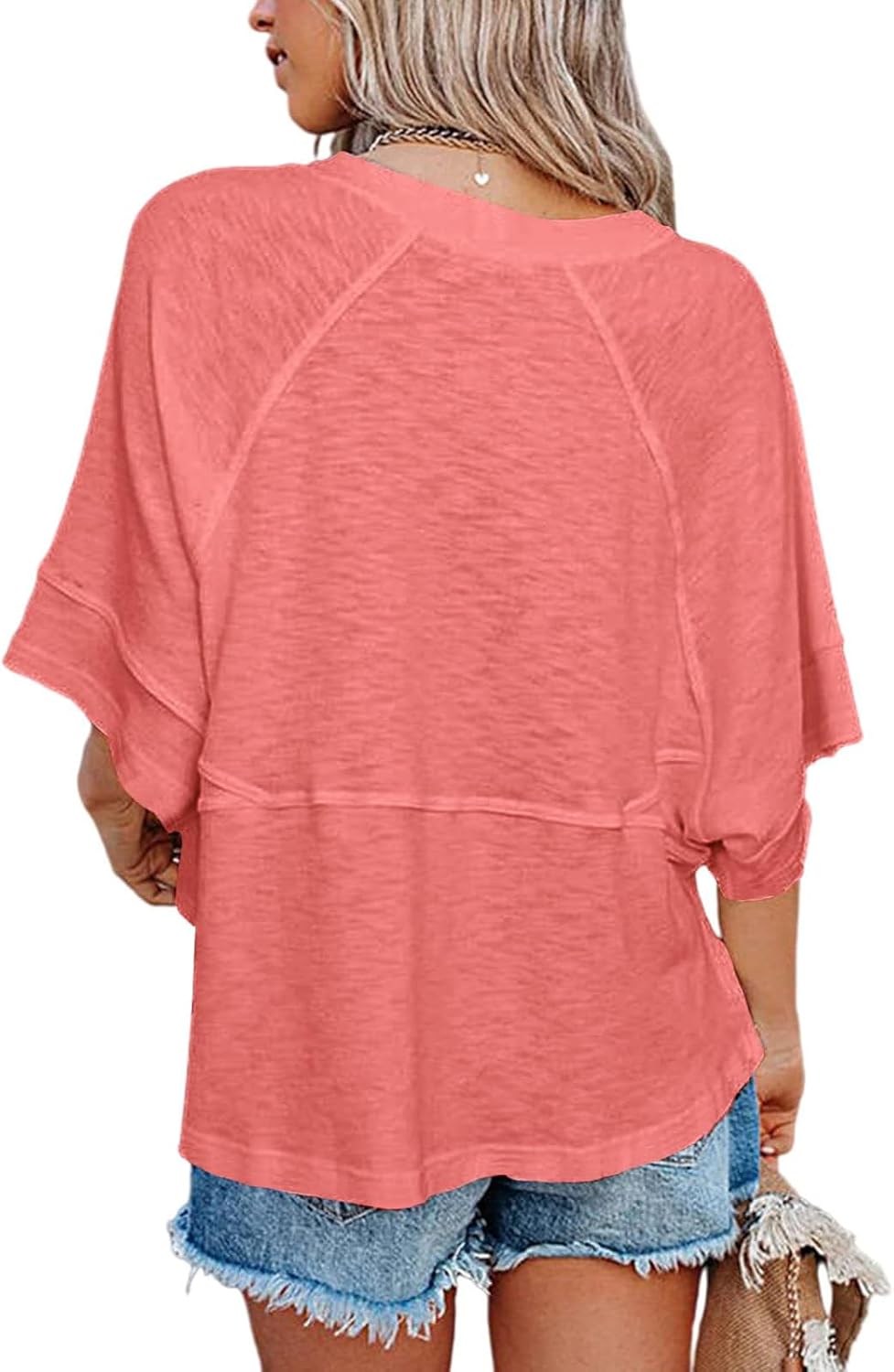 Danedvi Womens Oversized T Shirts Summer Casual Crewneck 3/4 Sleeve Loose Fit Cute Flowy Tops - Image 3