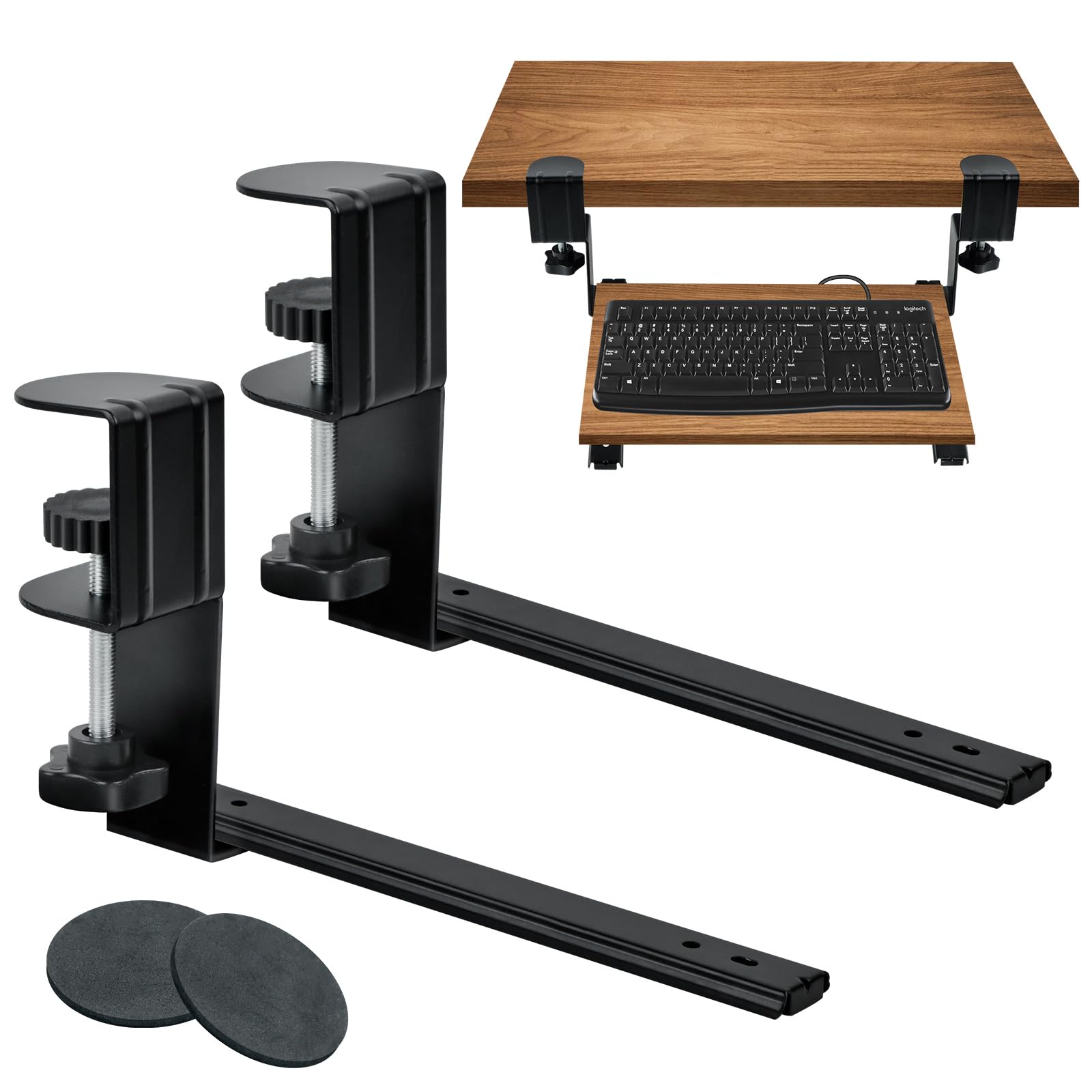 Porta Tastiera Estraibile, Supporto Tastiera Pc con Morsetto C di Grandi Dimensioni, Vassoio per Tastiera Allungabile e Silenzioso per L'Ufficio, 235mm X 140mm (Nero)