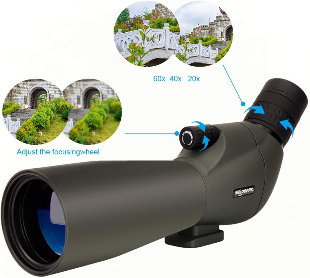 Gеt Sресіаl Prісе 20-60x60 HD Spotting Scope BAK4 45 Degree Angled Eyepiece Telescope and 20x-60x Zoom Magnification for Target Shooting Hunting Bird Watching Wildlife Scenery with Tripod, Carrying Bag