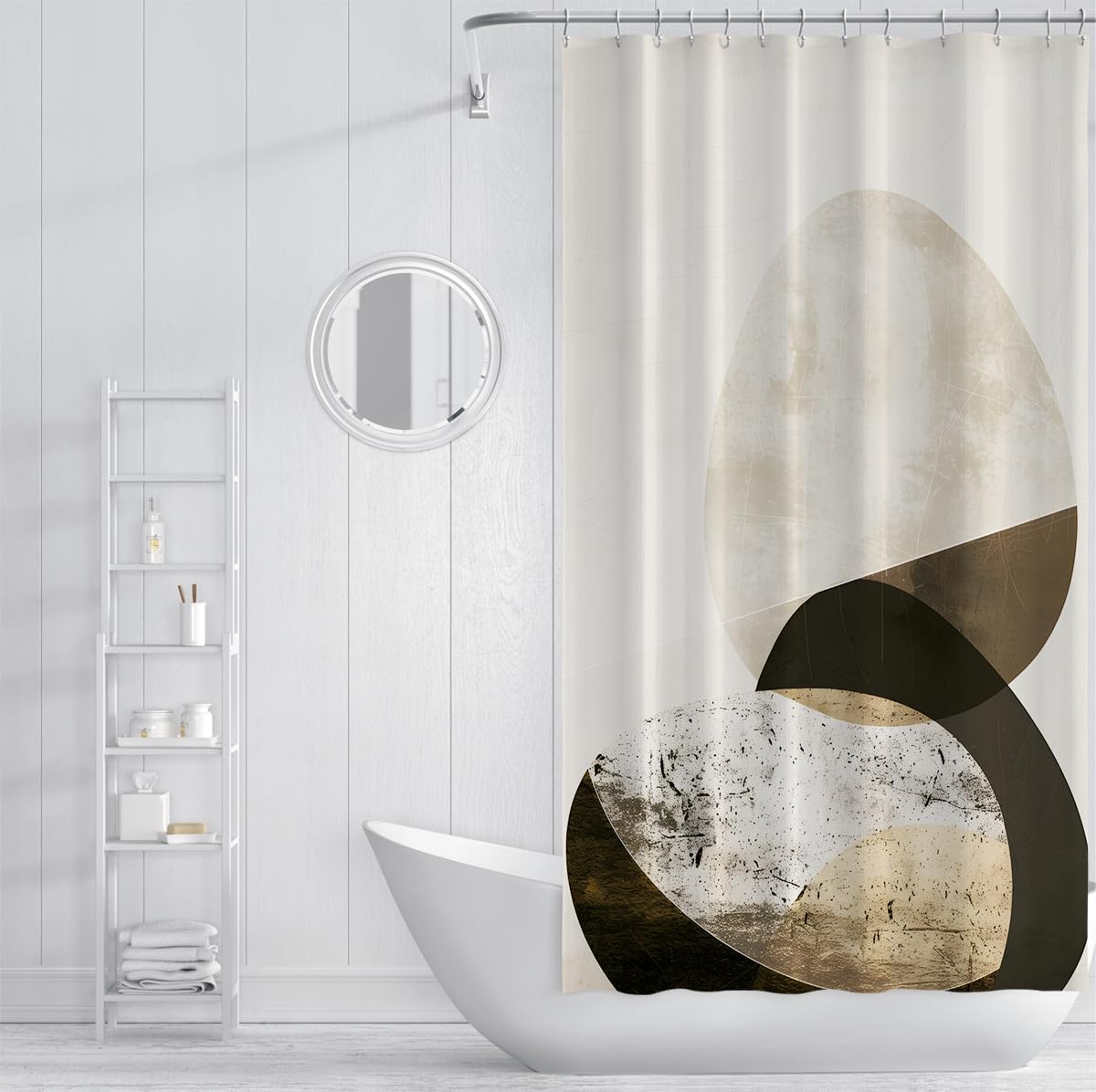 Rideau de douche déco salle de bain tons terre modernes W180xL200 cm