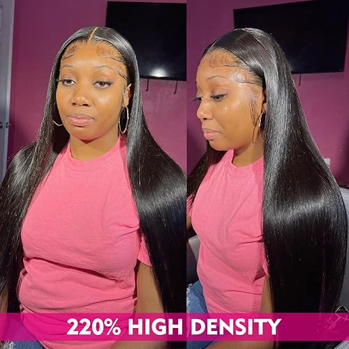 Miniatura 6 de Iris Queen Pelucas de cabello humano lacio de 30 pulgadas, densidad del 220 %, para mujeres negras, predepiladas, 10A, 13x4, HD, encaje frontal,
