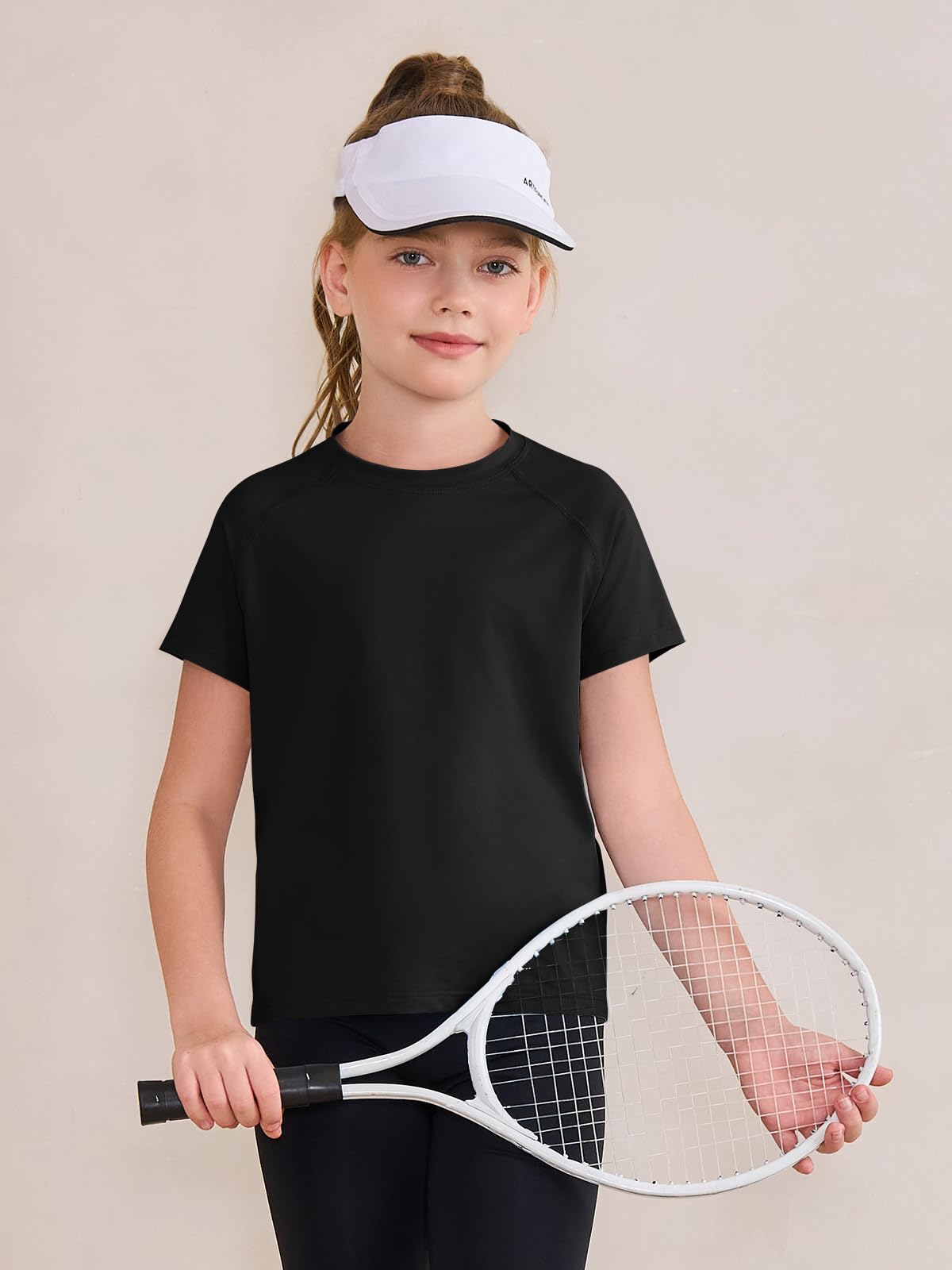 Haloumoning Girls Athletic Shirts Short Sleeve Quick Dry T-Shirt Kids Summer Tee Tops 5-14Y Black