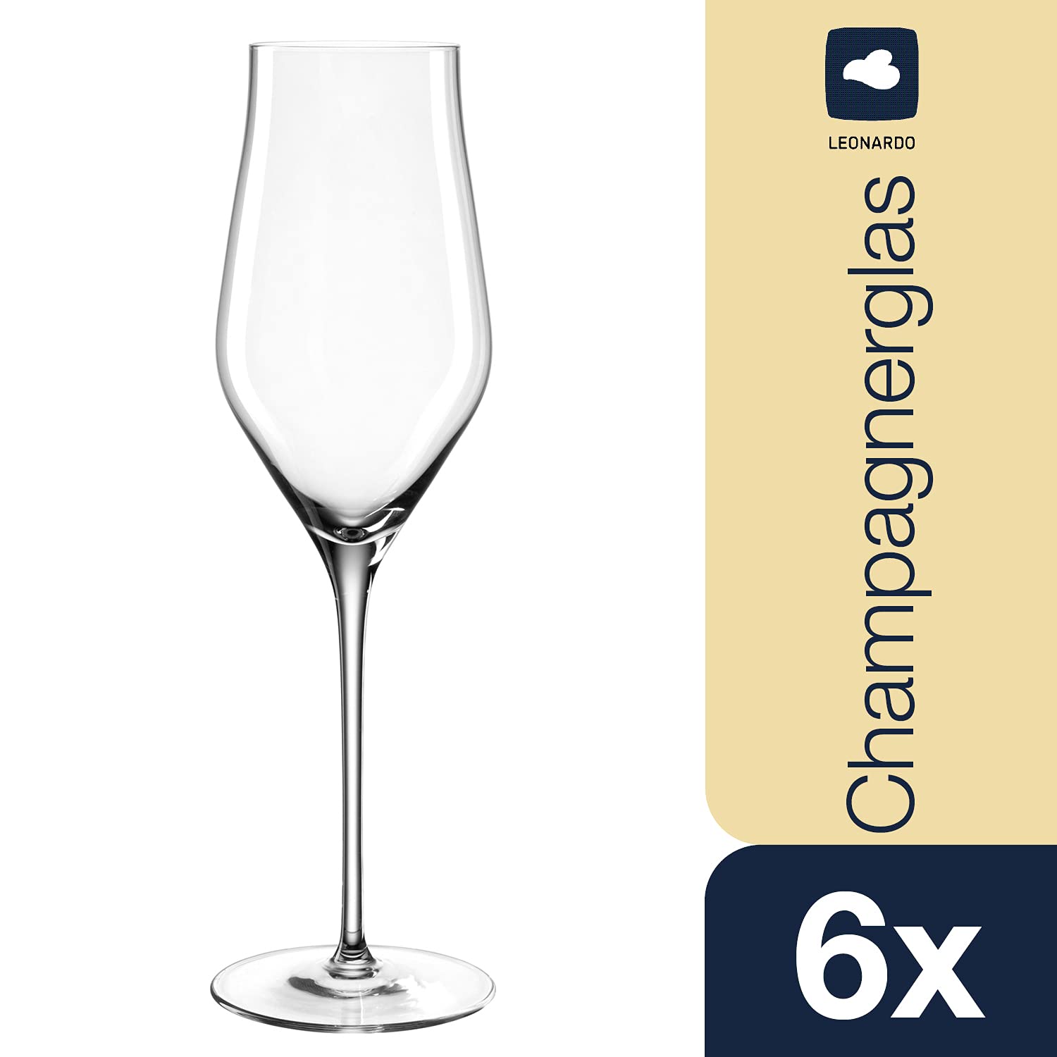 LEONARDO HOME Brunelli Sekt-Gläser 6er Set • spülmaschinenfeste Prosecco-Kelche • Champagner-Glas mit gezogenem Stiel • Schaum-Wein Gläser • 340 ml • 066408