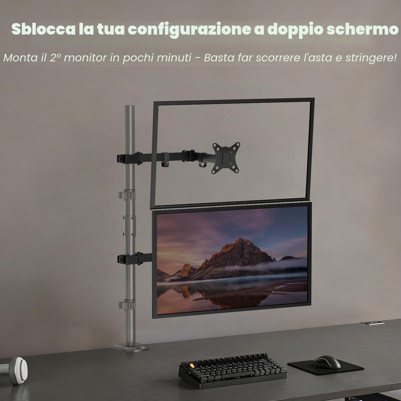 PUTORSEN Braccio singolo per monitor da 17-32" per supporto da scrivania, braccio per monitor completamente regolabile per 1 schermo, carico massimo 19,8 bs, VESA 75 x 75 mm e 100 x 100 mm, nero