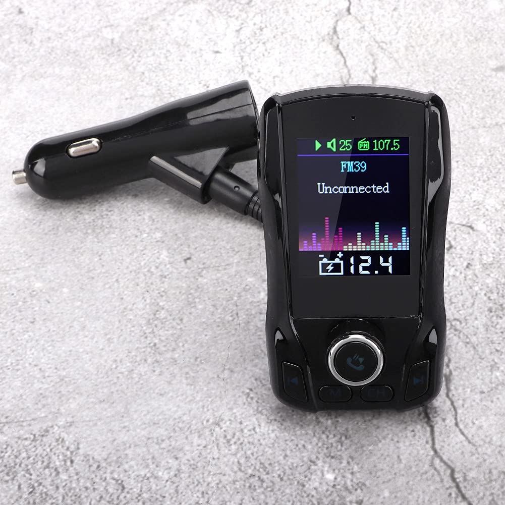Transmisor Bluetooth, Adaptador de Radio FM Inalámbrico FM39 Cargador de Reproductor MP3 con Pantalla TFT de 1,8 Pulgadas y Rotación de 360°
