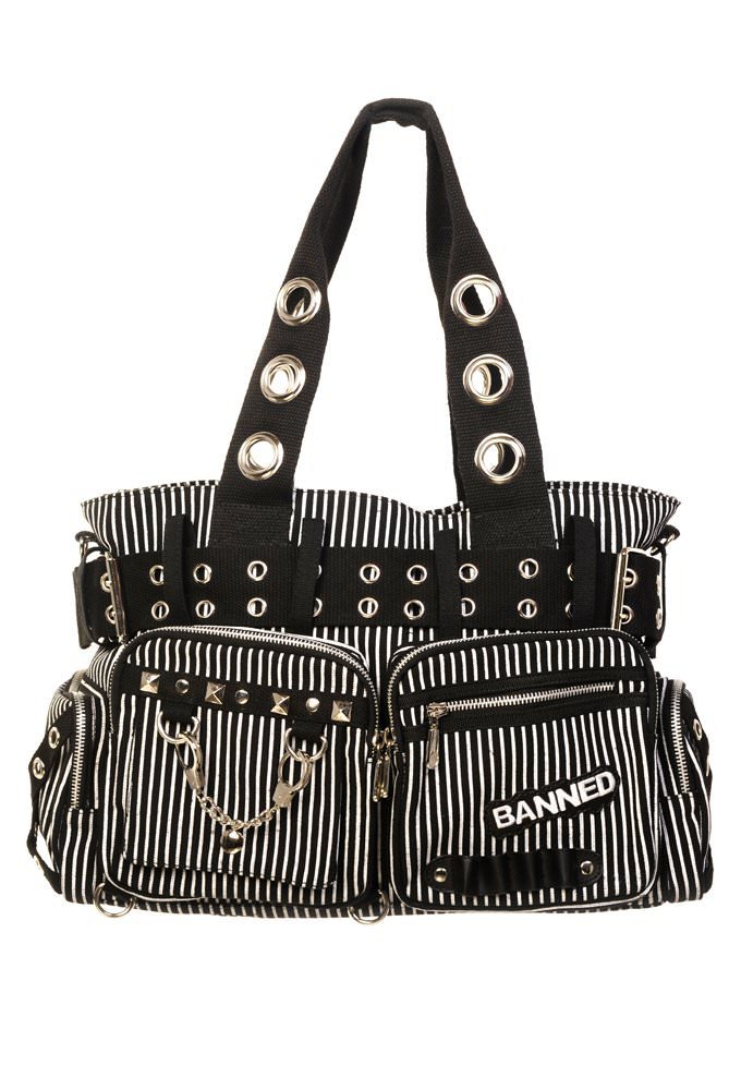 Banned - Damska torebka na ramię Vintage Rockabilly, Punk, Gotyk, czarna, wielokolorowa, 10250. - jeden rozmiar