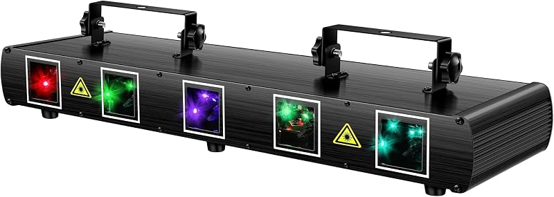DJ Laser Light, 5 Beam Effect Sound Activated DJ Party Lights RGBYC LED Laser Light Show with DMX Control for Disco Dancing Birthday Bar Stage Lighting