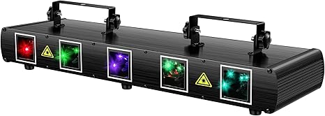 U`King DJ Laser Light, 5 Beam Effect Sound Activated DJ Party Lights RGBYC LED Laser Light Show with DMX Control for Disco Dancing Birthday Bar Stage Lighting