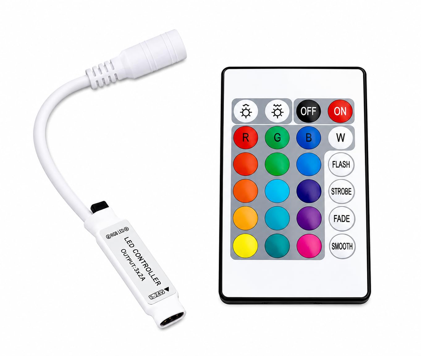 12V RGB LED Strip Remote Controller, 24 Key IR Wireless Control Module for 5050, 3528 & 2835 RGB LED Light Strips with Receiver-image-2
