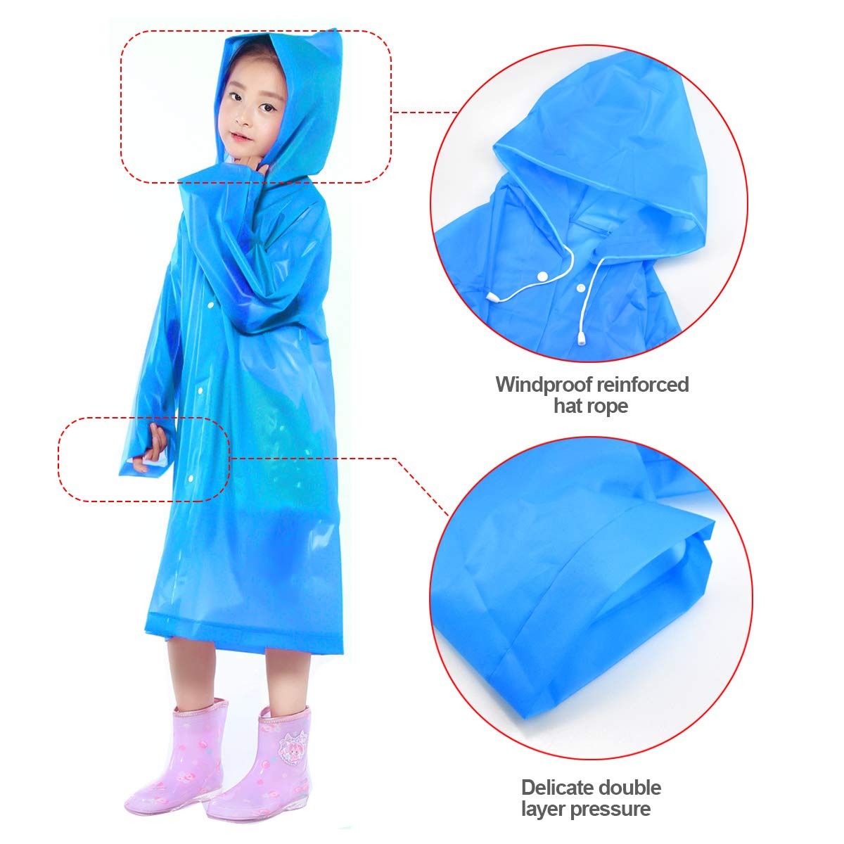 Kinder Regencape Wasserdicht - Leichter Poncho Mit Kapuze Für Jungen & Mädchen 120-140cm